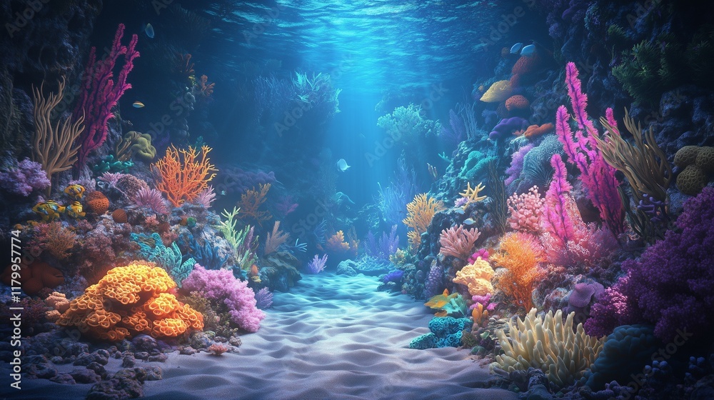 Obraz premium Seabed. Background with corals and fish.