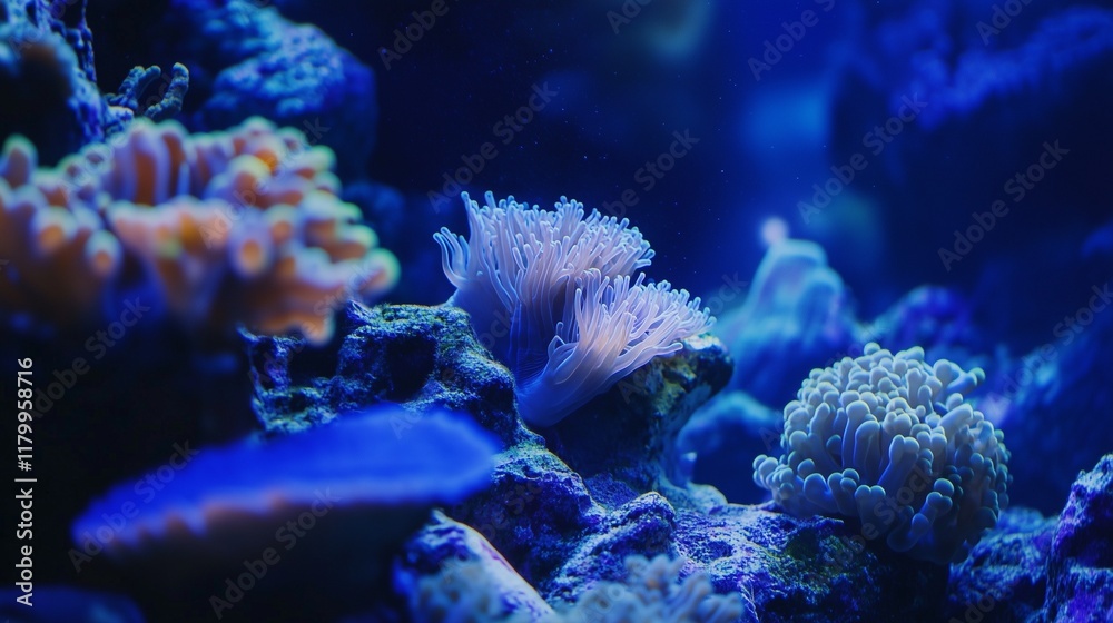 Naklejka premium Seabed. Background with corals and fish.