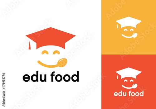 education with spoon logo. happy food, study, restaurant symbol design concept
