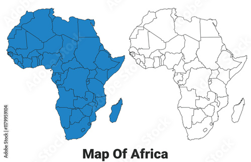 Africa Blue detailed outline map border regions outline vector set