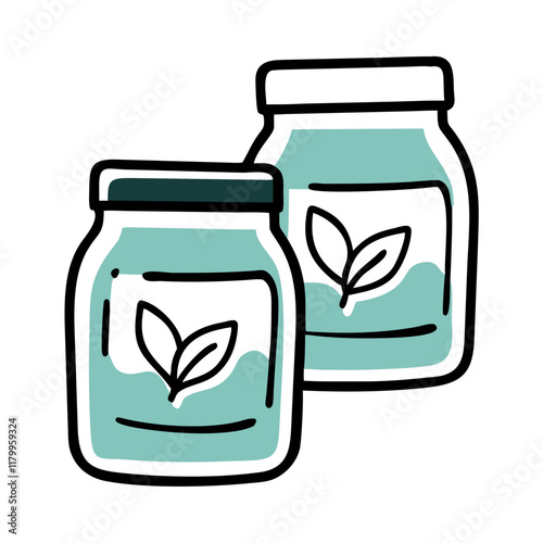 Hand-drawn jars with leaf design in modern illustration