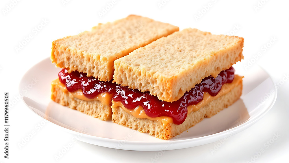 Peanut Butter and Jelly Sandwich with Golden Toasted Bread on a White Background for National Peanut Butter and Jelly Day Peanut Butter and Jelly Sandwich with Golden Toasted Bread on a White Background for National Peanut Butter and Jelly Day