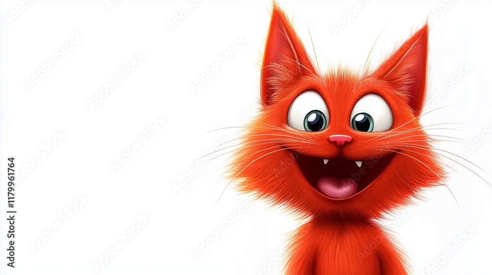 Fototapeta premium Red funny cartoon cat on a white background.