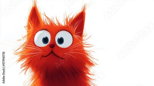 Red funny cartoon cat on a white background.