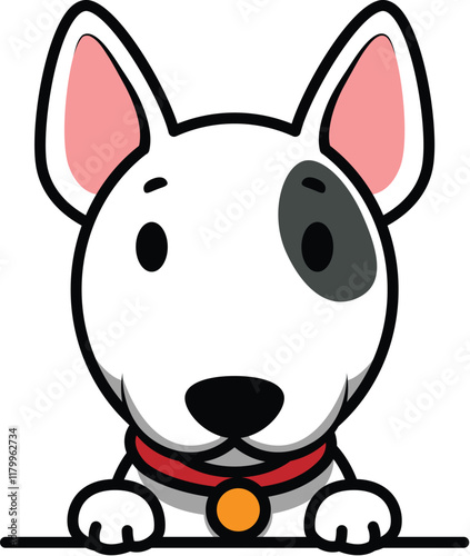 Cute bull terrier dog peeking cartoon, vector illustration