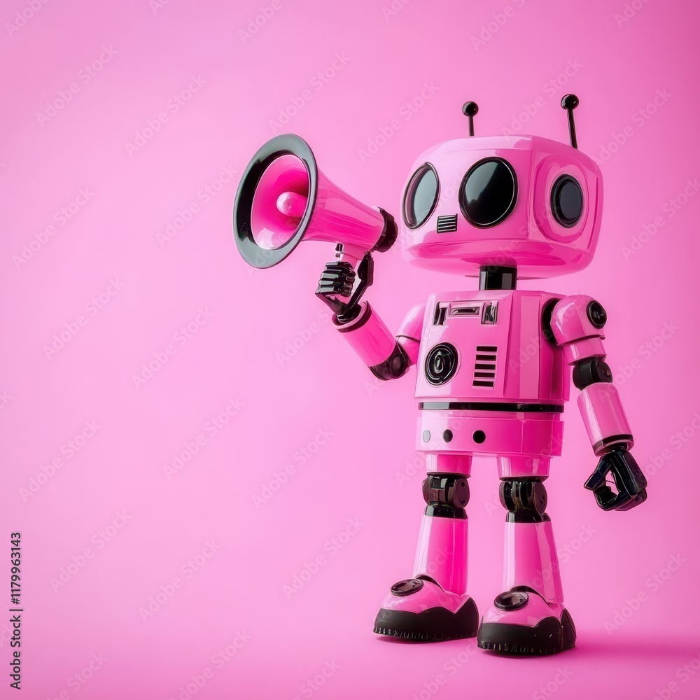 a pink robot with a megaphone on a pink background a pink robot with a megaphone on a pink background