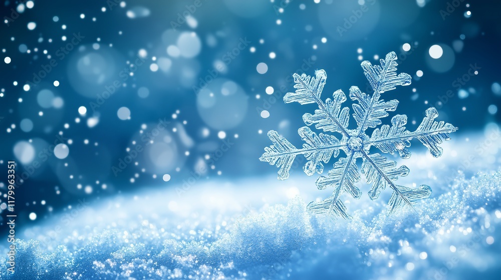 Snowflakes on snow. Close-up. New Year background. Blue color. Snowflakes on snow. Close-up. New Year background. Blue color.