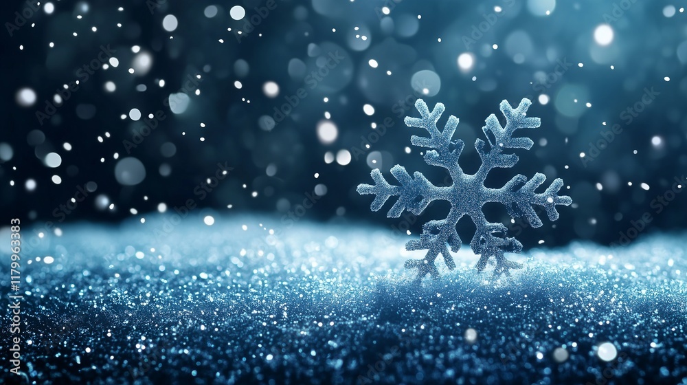 Fototapeta premium Snowflakes on snow. Close-up. New Year background. Blue color.