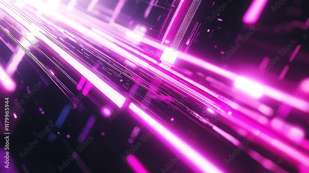 Obraz premium Abstract Purple Neon Light Streaks Digital Art