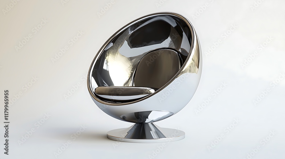 A silver chair with a black cushion sits on a white background A silver chair with a black cushion sits on a white background