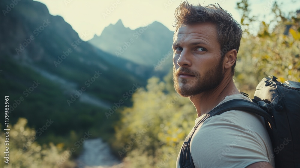 Obraz premium Handsome man traveler. Tourist.