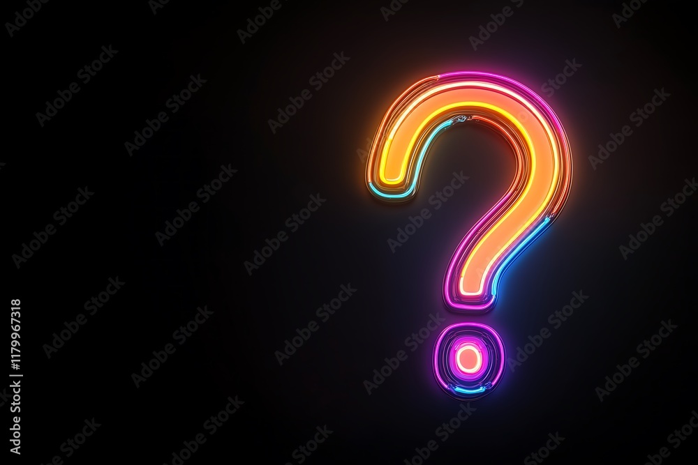Naklejka premium Neon question mark sign on a black background.