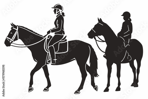 Horseback riders vector silhouette on a white background
