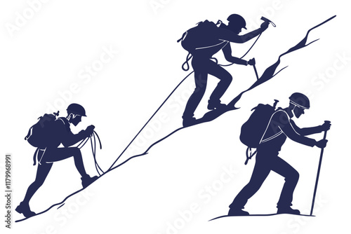 Mountain climbers vector silhouette on a white background