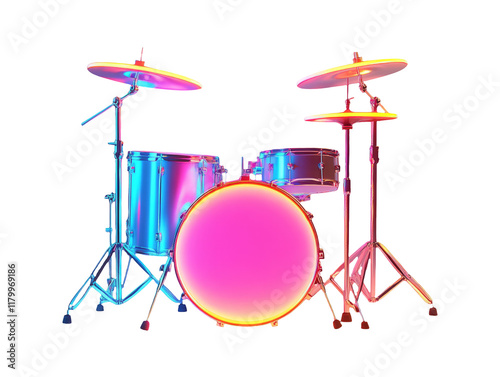 Vibrant 3D Drum Set Icon with Glowing Drumsticks on Transparent Background photo