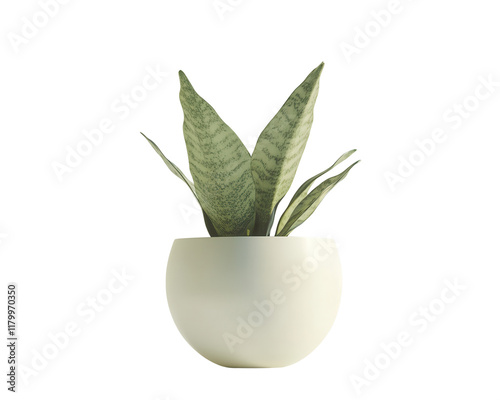 Sansevieria plant with green leaves in a modern white pot, isolated. photo