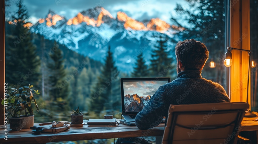 Fototapeta premium Mountain Remote Work Sanctuary