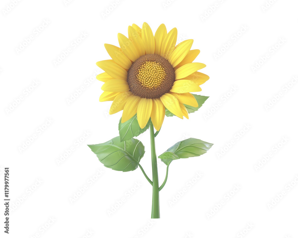 Fototapeta premium Sunflower with vibrant yellow petals, isolated on a white background.