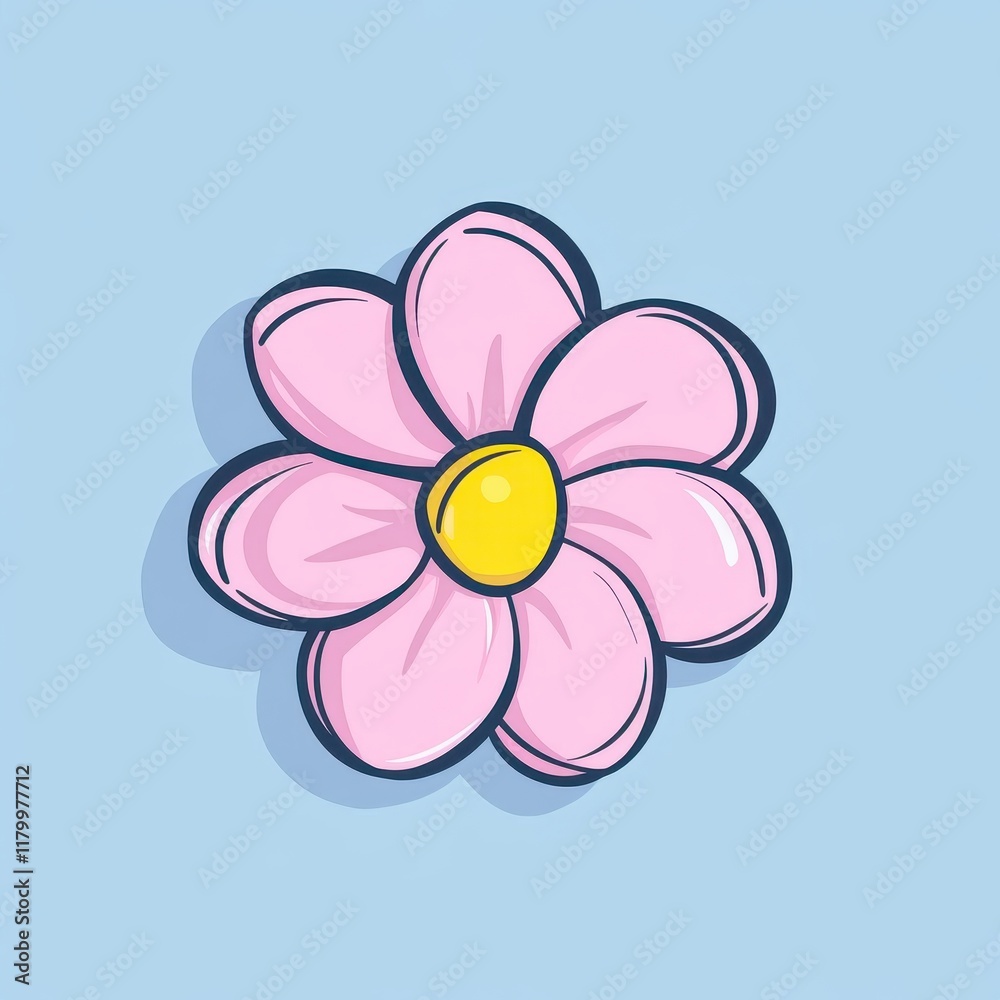 Charming Pink Flower Illustration on a Soft Blue Background Perfect for Colorful Designs and Creative Projects Featuring Simple Floral Elements Charming Pink Flower Illustration on a Soft Blue Background Perfect for Colorful Designs and Creative Projects Featuring Simple Floral Elements