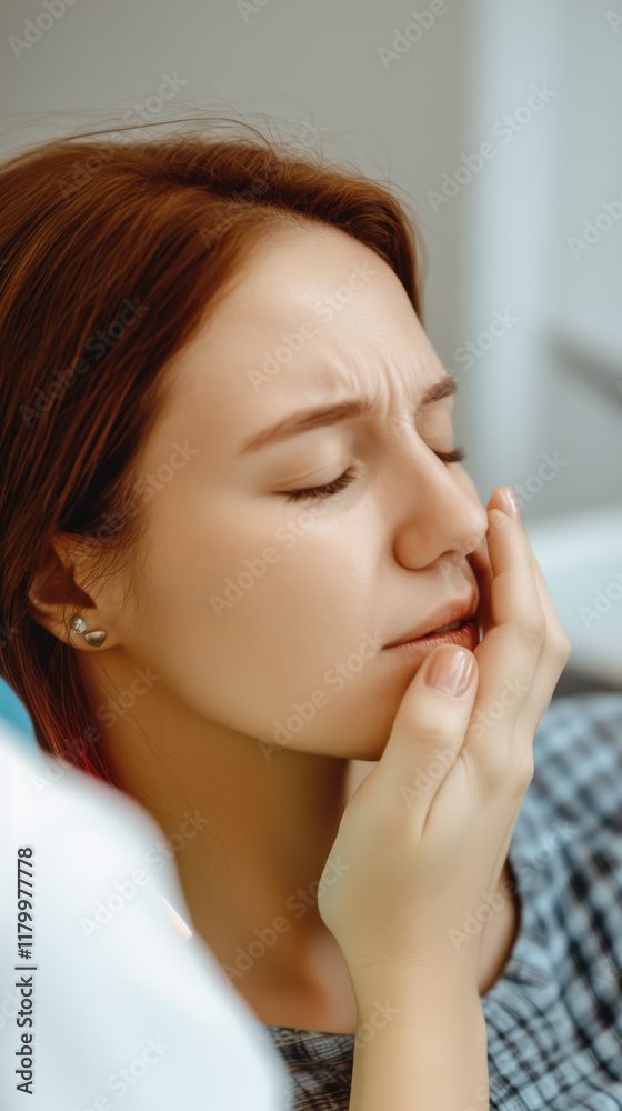A woman is in pain and has her hand on her face A woman is in pain and has her hand on her face