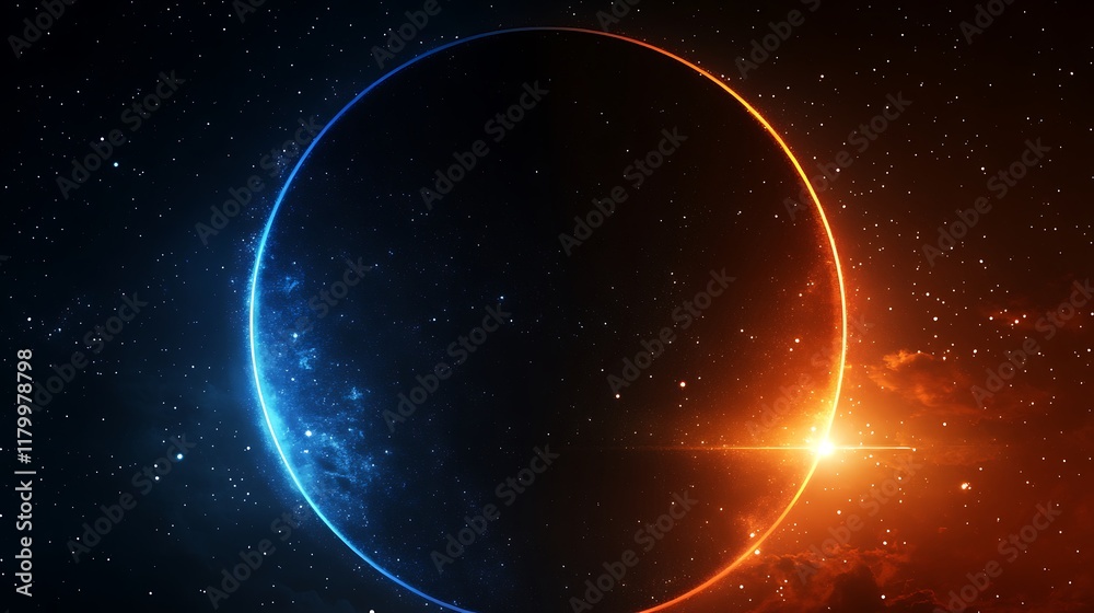 Naklejka premium Celestial Body Divided By Dual Cosmic Energies