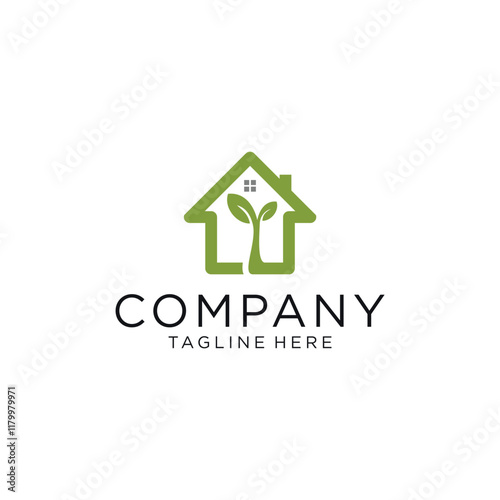 logo design with a modern house tree icon