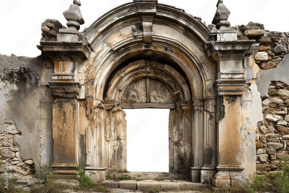 Stone Archway and Wall Decor. Ancient Architectural Element Isolated on White Background Stone Archway and Wall Decor. Ancient Architectural Element Isolated on White Background