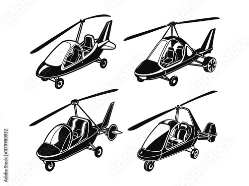 Vector Illustration of Isolated Gyroplane Silhouette.