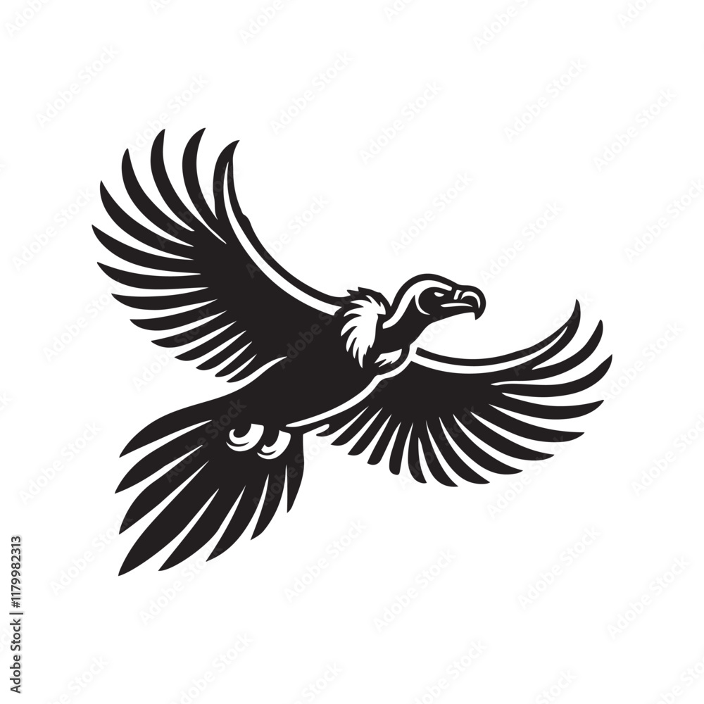 Obraz premium Vulture flying silhouette vector art black color design and solid white background