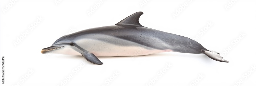 Fototapeta premium Elegant Grey Dolphin Pose Isolated White Background Aquatic Mammal Wildlife Nature