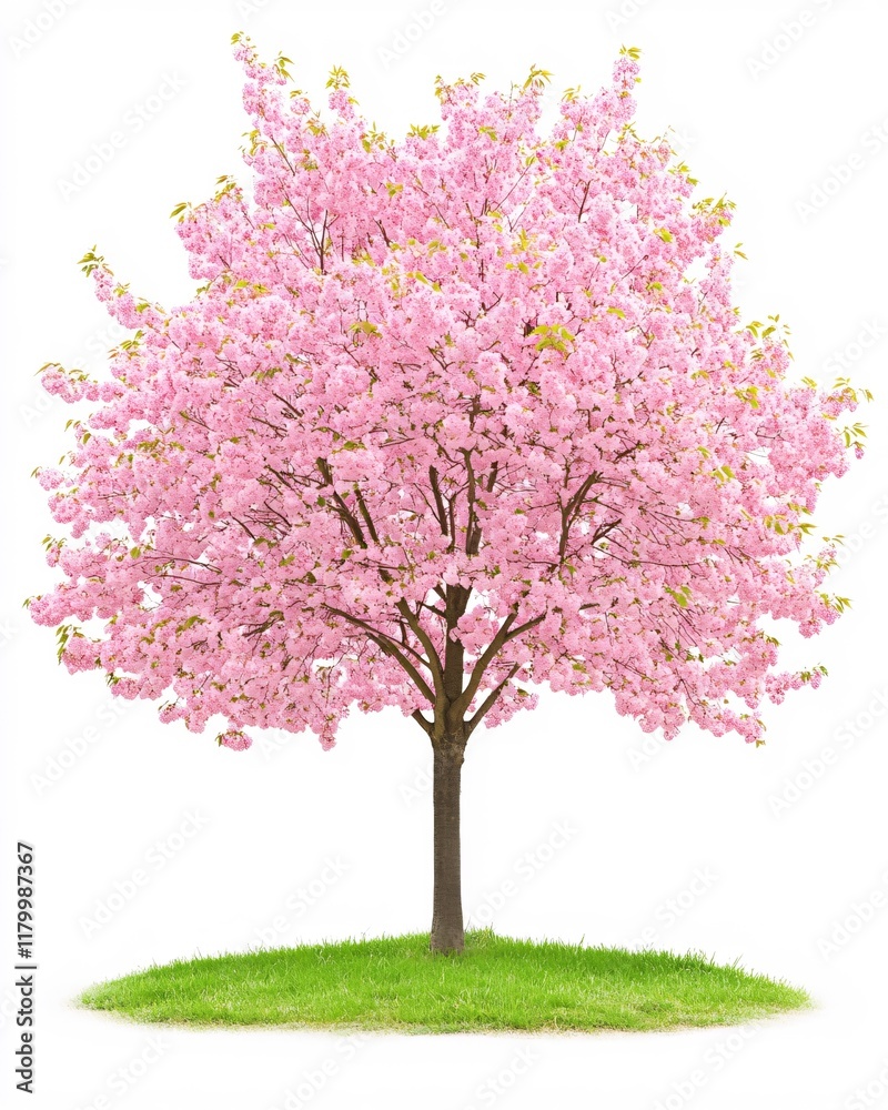 Fototapeta premium Springtime Blossom Tree in Full Pink Bloom Isolated on White Background