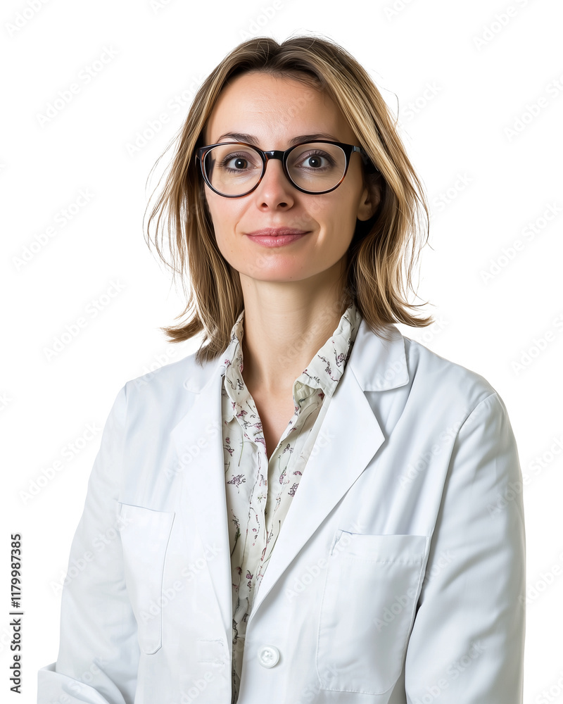 confident female sociologist wearing glasses and white lab coat, isolated on transparency background, exuding professionalism and expertise confident female sociologist wearing glasses and white lab coat, isolated on transparency background, exuding professionalism and expertise
