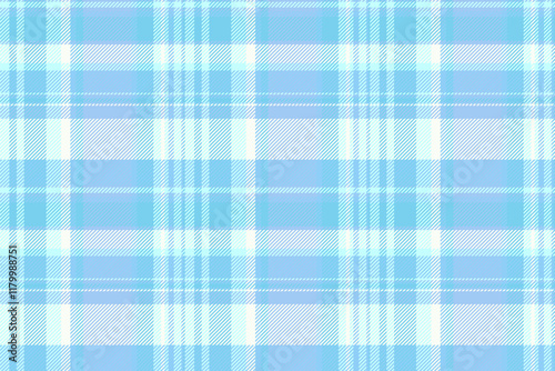 Decorate texture tartan seamless, worn background fabric pattern. Contemporary check textile vector plaid in cyan and snow colors.