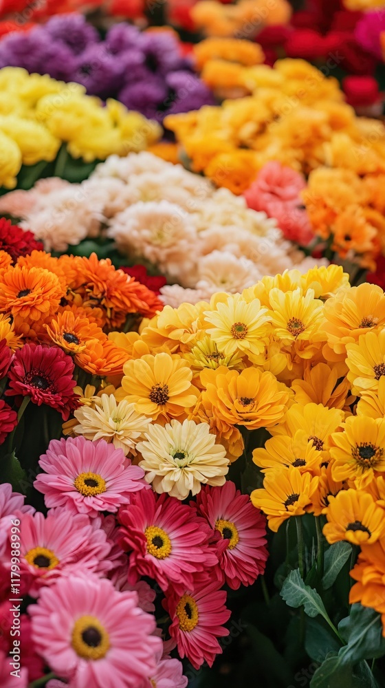 Vibrant Rainbow of Colorful Flowers Blooming in Garden Vibrant Rainbow of Colorful Flowers Blooming in Garden