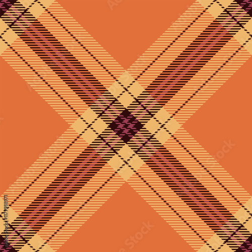 Minimalist plaid fabric tartan, seventies texture textile seamless. Basic vector background pattern check in orange and dark colors.