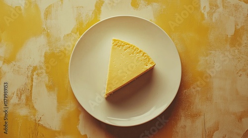 A nice piece of cheesecake on a plate. Blurred background. photo