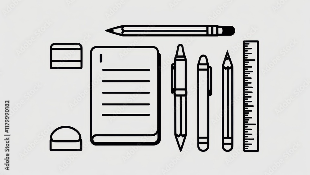 Stationery Set Notebook Pen Pencil Ruler Eraser Back to School Supplies Illustration