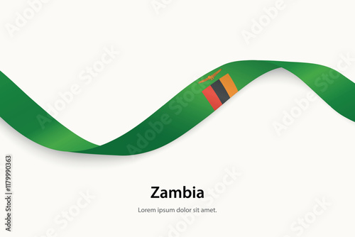 Zambia flag on Waving ribbon