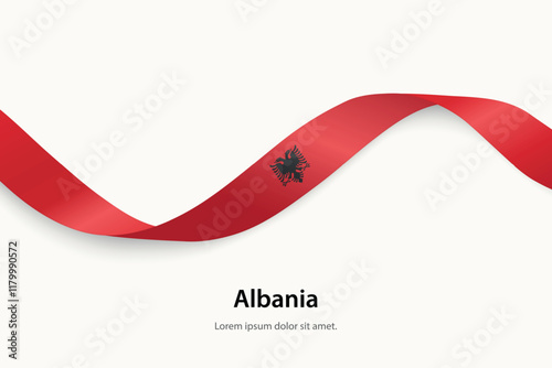 Albania flag on Waving ribbon