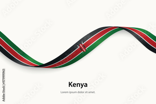 Kenya flag on Waving ribbon