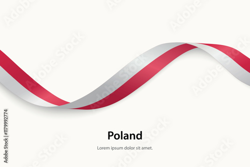 Poland flag on Waving ribbon