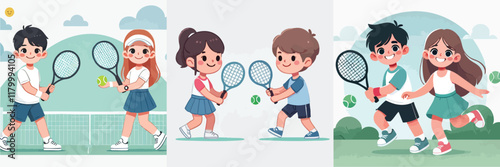 Vector of children doing various sports activities