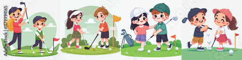 Vector of children doing various sports activities