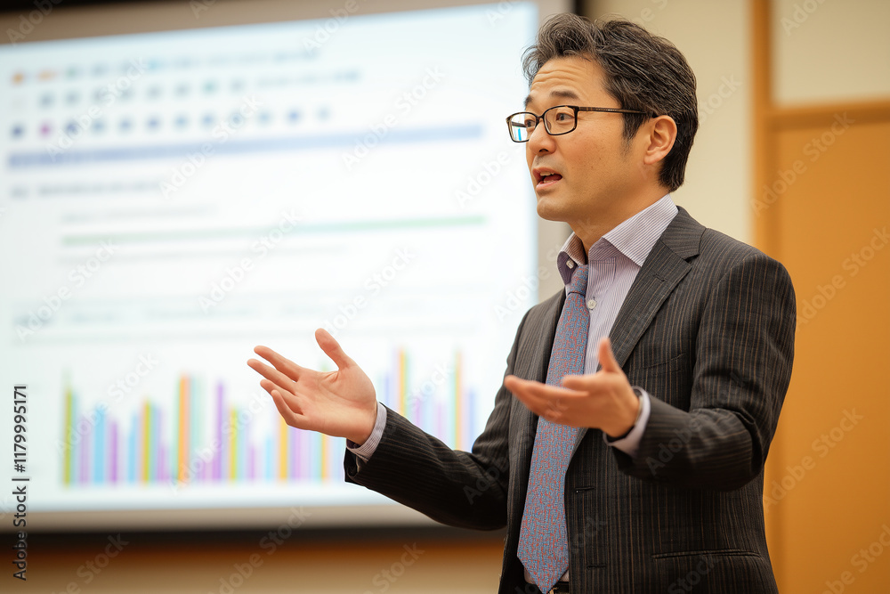 Asian Business Professional Presenting Financial Data Asian Business Professional Presenting Financial Data