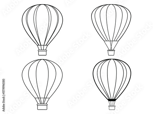 Vector Illustration of Isolated Hot Air Balloon Outline.