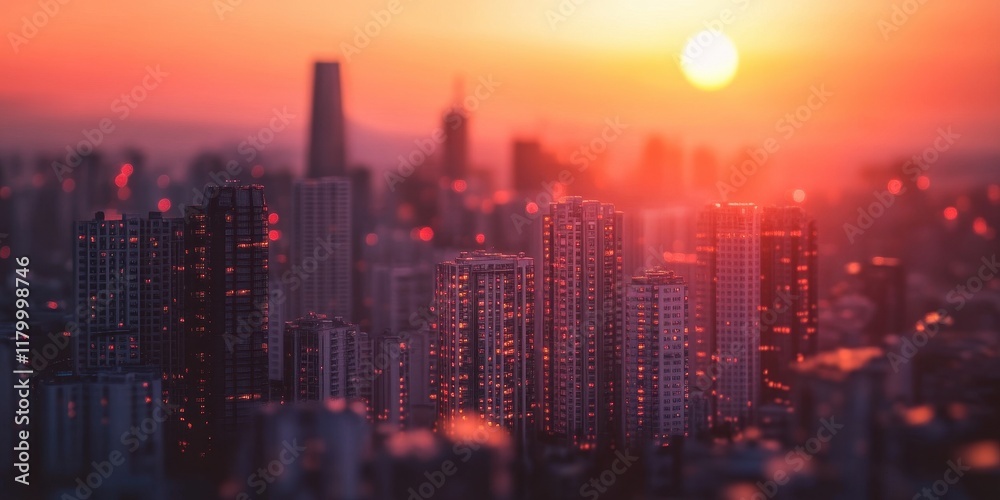 Fototapeta premium City Skyline Illuminated by Sunset Glow