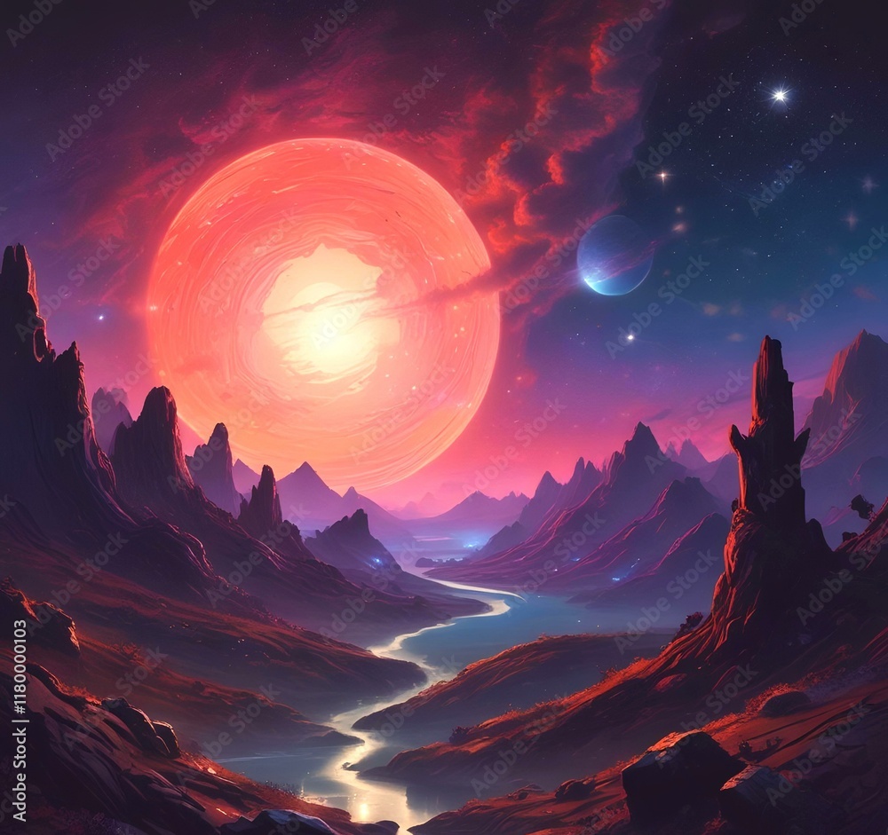 Illustration of outer planet with starry galaxy. Illustration of outer planet with starry galaxy.
