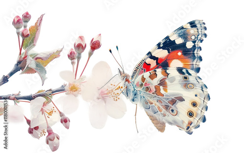 A butterfly resting on a blooming flower during spring Isolated on Transparent Background PNG photo