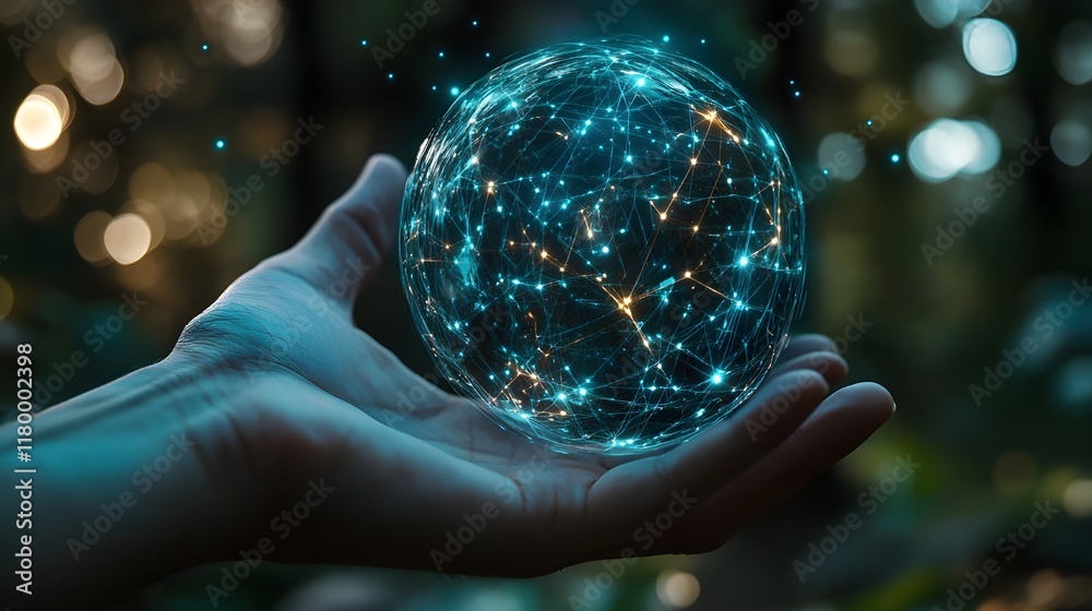 Fototapeta premium Holographic Globe Showing Digital Networks