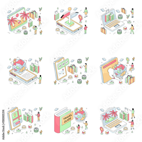Set of Travel Isometric Illustrations 

